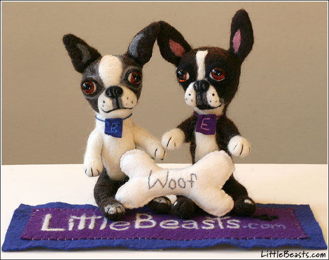 Boston Terrier Felt Dolls of Bergamot & Emrys